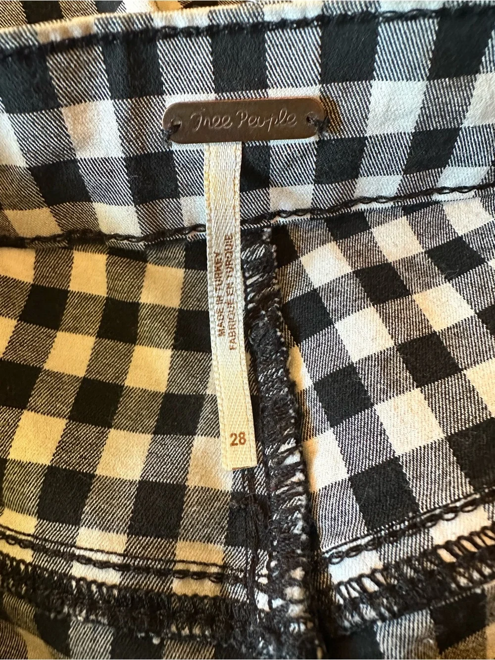Free People Florence Black & White Gingham Ankle Pants size 28.